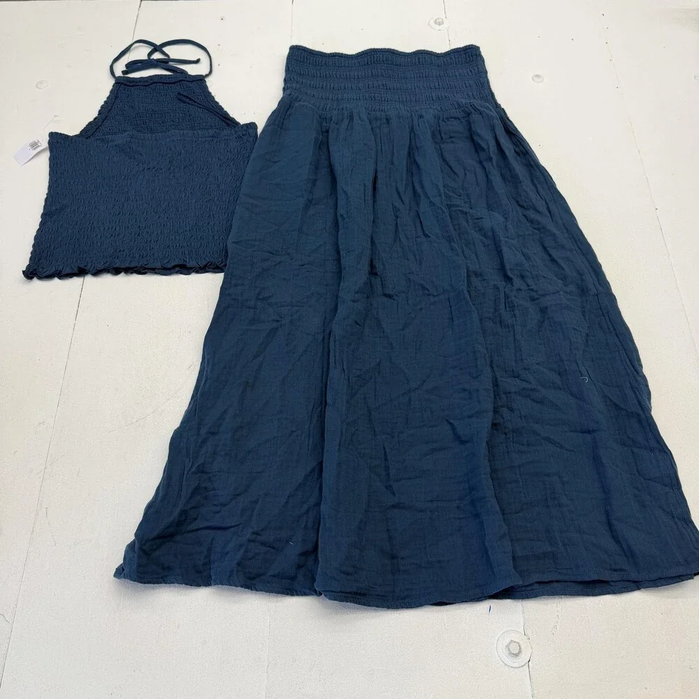 Old Navy Skirt Tank Set Womens S Blue Cotton Gauze Halter 2 Piece Summer Outfit